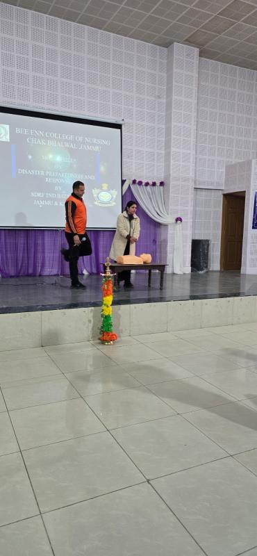  Bee Enn College of Nursing  and Bee Enn Nursing organised the Disaster Mock drill with the collaboration of State Disaster Relief Team. The exemplified skills  are demonstrated by SDRF team under the leadership of Mr.SS Saini to the students at BECON campus on 07-01-26.